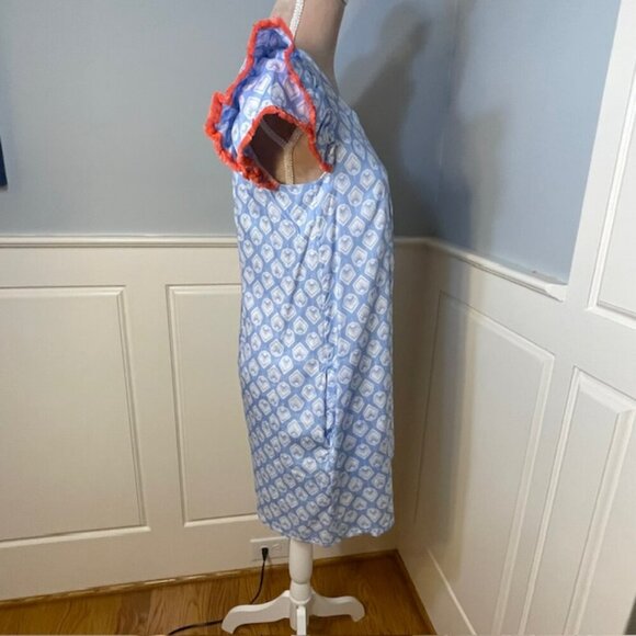 Persifor Clare Dress Flutter Sleeve Shift Sunrise in Crystal Blue Cotton Small - Picture 8 of 12